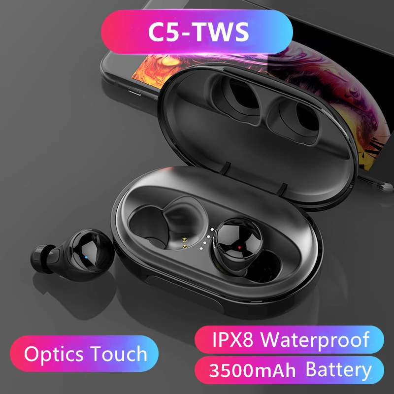 

Original C5 TWS IPX8 Bluetooth V5.0 Earphones Sport Subwoofer Stereo sound Touch Control Noise Cancel Not Delay Gaming Headset