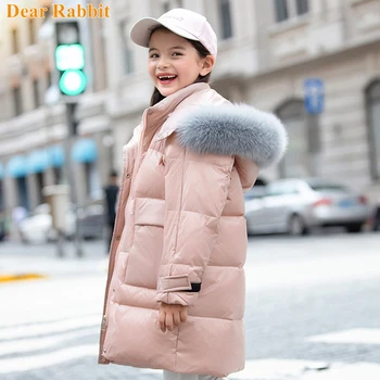 

New fashion Winter Coat Hooded Parka Real Fur Down Jacket For Girls clothing clothes 5-14 Years Teenage Girls Outerwear snowsuit