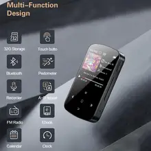 Reproductor MP3 con Bluetooth y pantalla táctil, dispositivo de música de 32G, sin pérdidas, sonido HiFi, compatible con grabación, Radio FM, podómetro, Walkman portátil