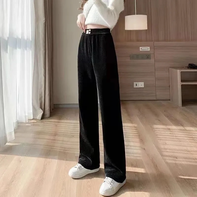 Corduroy High-Waisted Wide-Leg Pants Women Fall/Winter Loose Straight Casual Trousers Drape Was Thin All-Match Chenille Pants