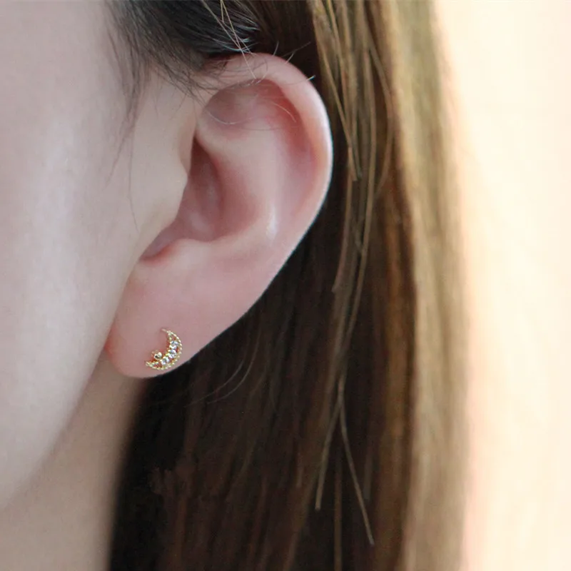 925 Sterling Silver Simple Hollow Magic Moon Stud Earrings Women Fashion Charm Wedding Party Jewelry Accessories Gift