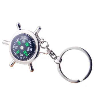 

Zinc alloy key chain creative small gift steering wheel compass men's pendant key chain key Decor Accessories