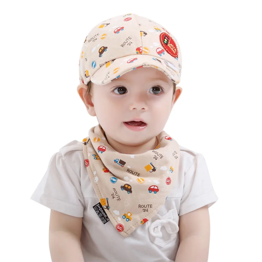 ARLONEET Baby Cap Suit Scarf Triangle Bib two-piece + 2 Piece Car Printed Peaked Baseball | Детская одежда и обувь