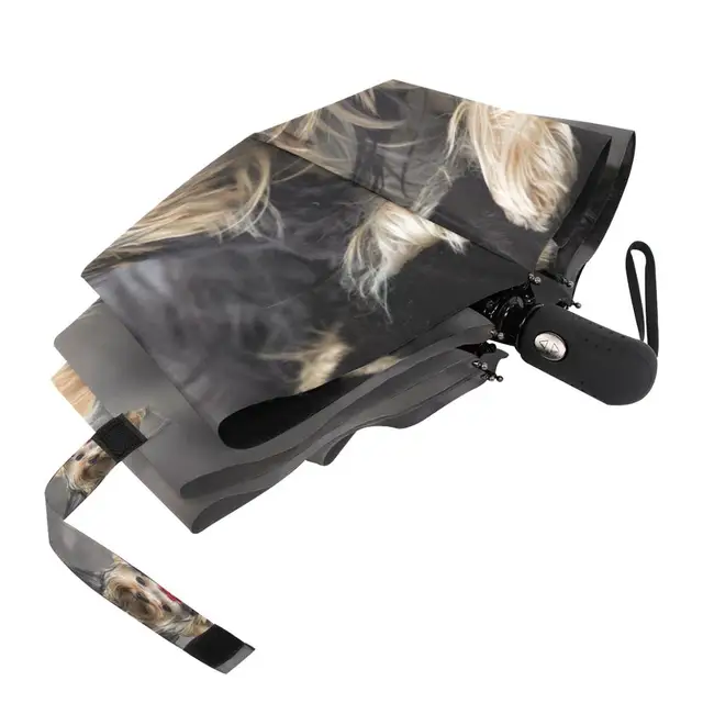 Yorkshire Terrier Kutya Nyomtatás Automatikus Esernyő Eső Nők Három Összecsukható Hordozható Férfi Szélálló Napvédő - Image 6