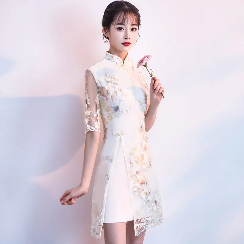 Женское сексуальное платье Cheongsam, Благородное кружево, пэтчворк, Сплит, китайское вечернее платье, традиционная вышивка, Qipao, классическое платье