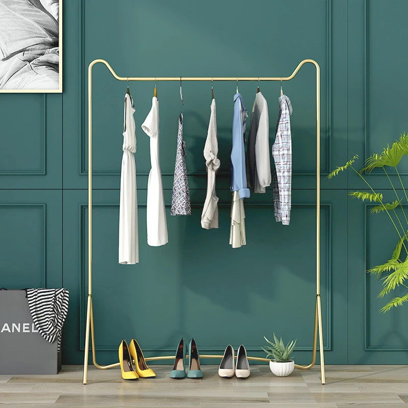 

Stainless Steel Coat Rack Home Floored Clothes Hanger Fashion Cat Ear Shaped Exhibition Display Stand Gold Color Clothing Rack