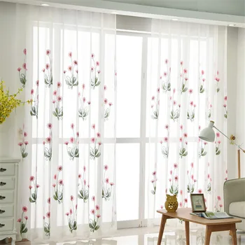 

Cartoon red sunflower embroidery window screen curtain window screen finished living room custom cotton embroidery floating wind