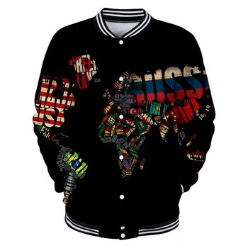

WORLD MAP Print Baseball Jacket Men/Women Winter Fashion Casual Popular Soft Kpop Jacket Coat Hot Sale