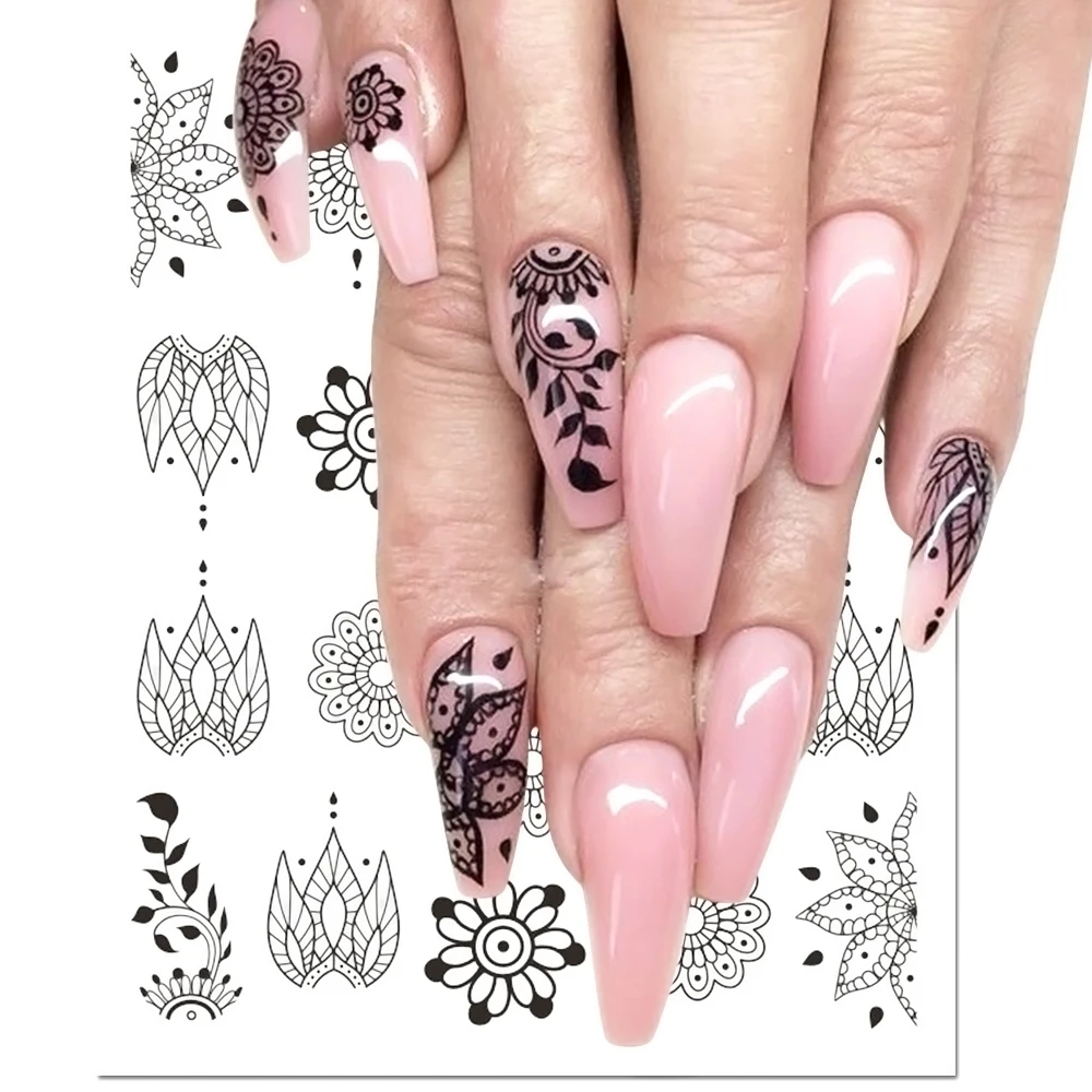 1 шт. черный наклейка с цветком для ногтей воды наклейки полые татуировки