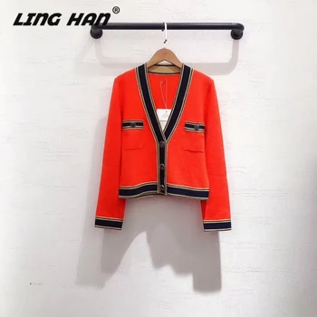 

LINGHANFashion Thin Cashmere Cardigans Sweater for Women V-Neck High Quality Cardigans Lady Elegant New Women Sweater