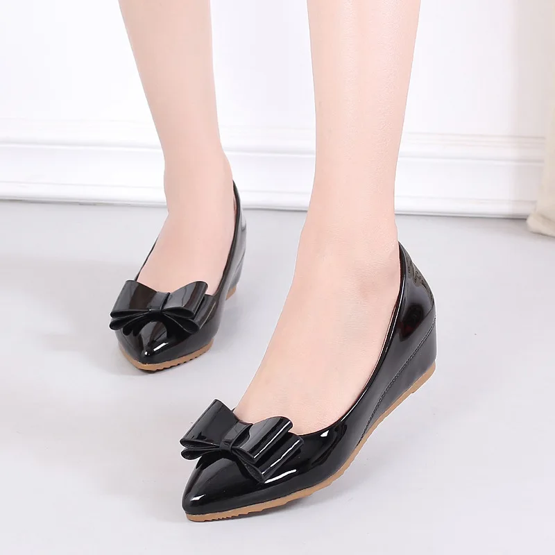 

Shoes WOMEN'S Shoes 2017 New Style Fashion Europe And America Pointed-Toe Patent Leather Sneakers Elevator Flat Bow Shoes Pregna