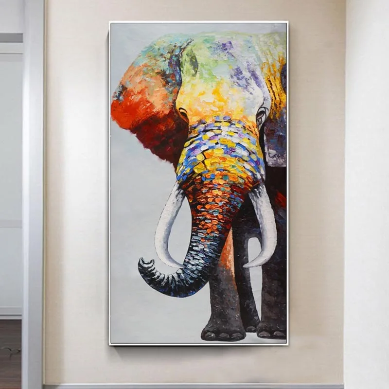 

Abstract Elephant Oil Paintings on Canvas Animals Wall Art Posters and Prints Scandinavian Cuadros for Home Living Room Decor