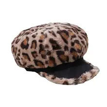 Женский зимний Пушистый Плюшевый Ретро берет с леопардовым принтом, плоская бейсболка DXAA