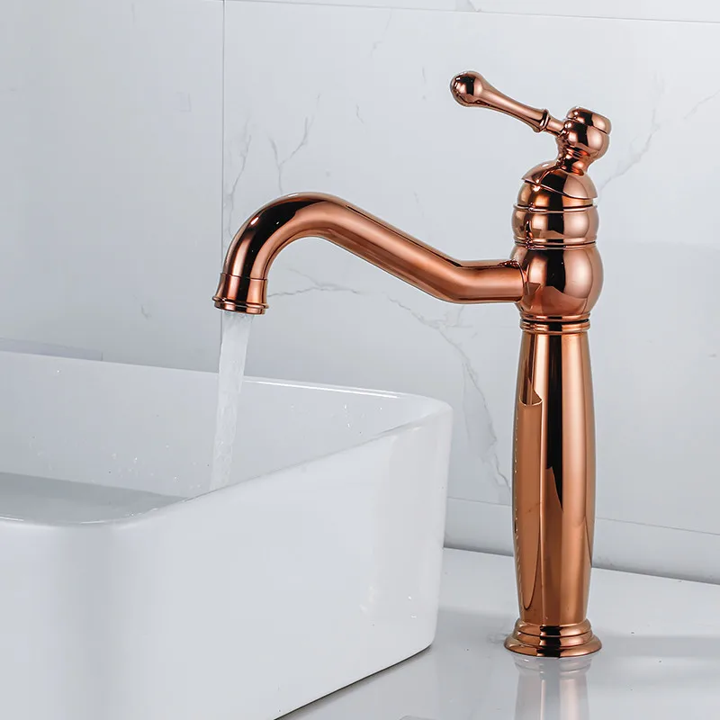 

Rose Gold Bathroom Basin Brass Sink Mixer Faucet Hot & Cold Single Handle Deck Mounted Lavatory Crane Creative Tap Antique Black