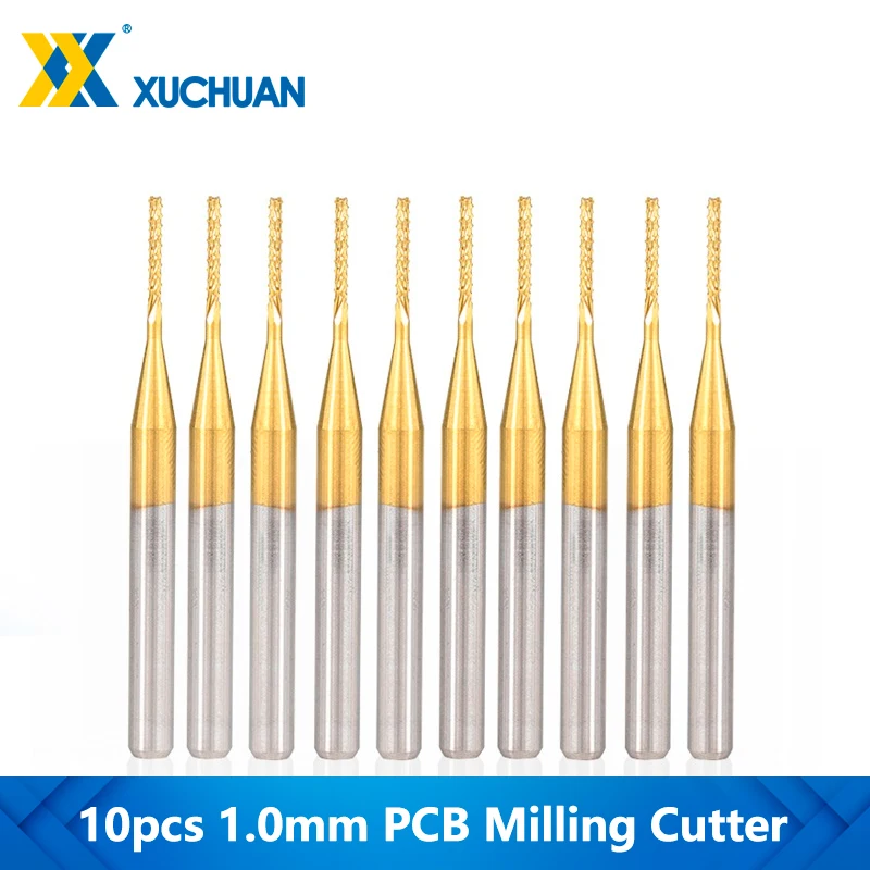 Fresadora de carburo recubierto de titanio, fresa de borde de grabado, brocas de rebajadora de CNC, para máquina PCB, 0,8-3.175mm, 10 Uds.