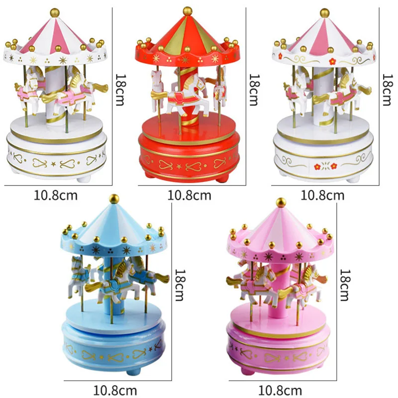 Merry-go-round Music Boxes Geometric Music Baby Room Decoration Gifts Unisex Plastic Christmas Horse Carousel Box Home Decor 1pc