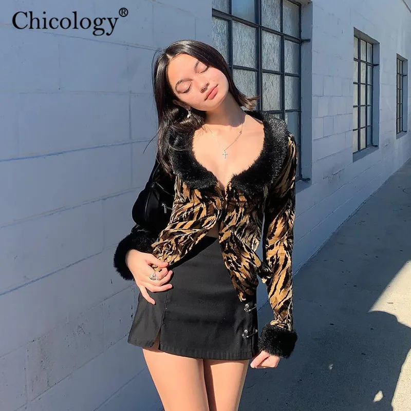 Женская куртка с длинным рукавом Chicology леопардовая пикантная Клубная уличная