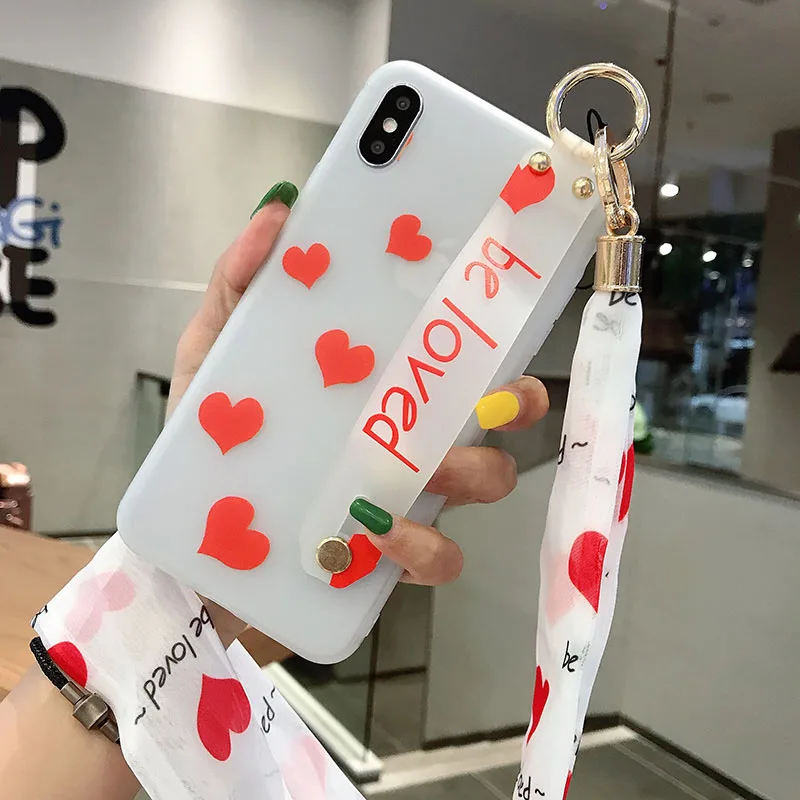 

Wrist Strap Case For Xiaomi Mi CC9 9 8 5X 6X Redmi 4X K20 Pro Note 7 6 5 Fashion Love Heart Dot Soft TPU Cover With Lanyard Neck