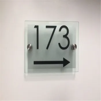 

MODERN HOUSE/HOTEL SIGN PLAQUE DOOR NUMBER GLASS EFFECT ACRYLIC ARROW POINTER