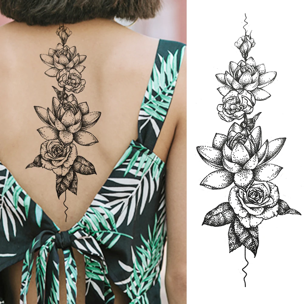 Tatouage Fleur De Lotus Clavicule Autocollant de tatouage temporaire en fleur de Style Boho, faux tatouage de  Lotus noir Rose imperméable pour les bras et les jambes, pour femmes et  filles | AliExpress