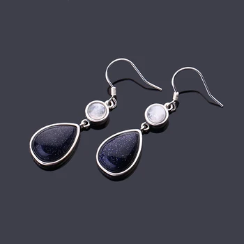 

Women's 925 Sterling Silver Jewelry Earrings With 9x13MM Blue Sandstone Gemstone Drop Earring Fashion Party Wedding Jewelry
