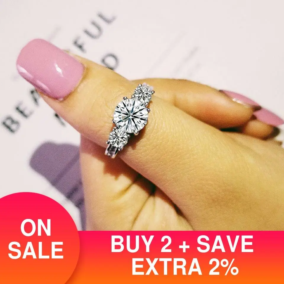 Кольцо обручальное из серебра 925 пробы с тремя камнями 3 карата|ring jewelry|sterling silver