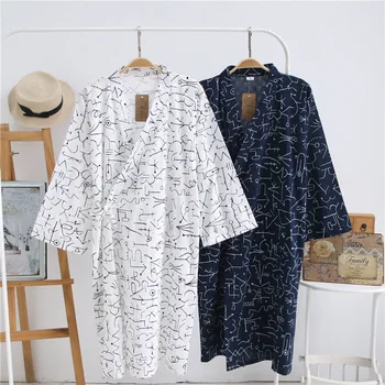 

Nightwear Cotton Gauze Sleepwear Men Robe Kimono Gown Bathrobe 2020 Autumn New Nightgown Intimate Lingerie Loose Home Clothes