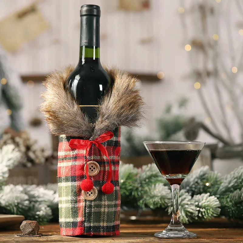 Рождественский орнамент, мини пальто в клетку, чехол для бутылки вина, новогодний рождественский подарок, для дома, вечерние, для ужина, для кухни, для стола, Декор