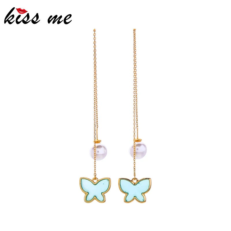 

kissme Unique Resin Butterfly Acrylic Pearl Long Chain Dangle Earrings For Women Gifts Gold Color Fashion Jewelry Dropshipping