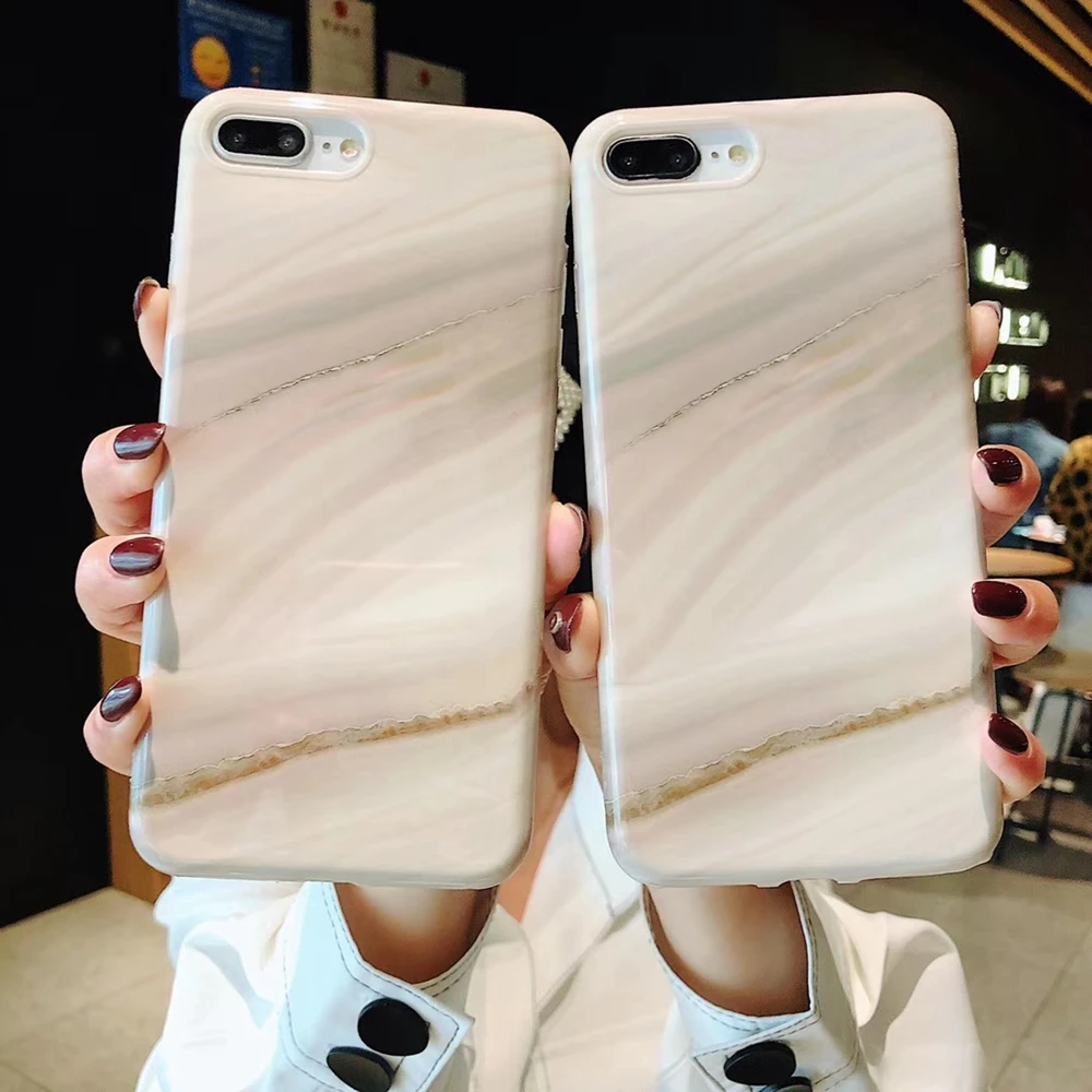 for iPhone XR 7 XS Case Luxury Beige Cracked Texture Marble Soft IMD Silicone Cover Max X 6 6S 8 Plus Coque |