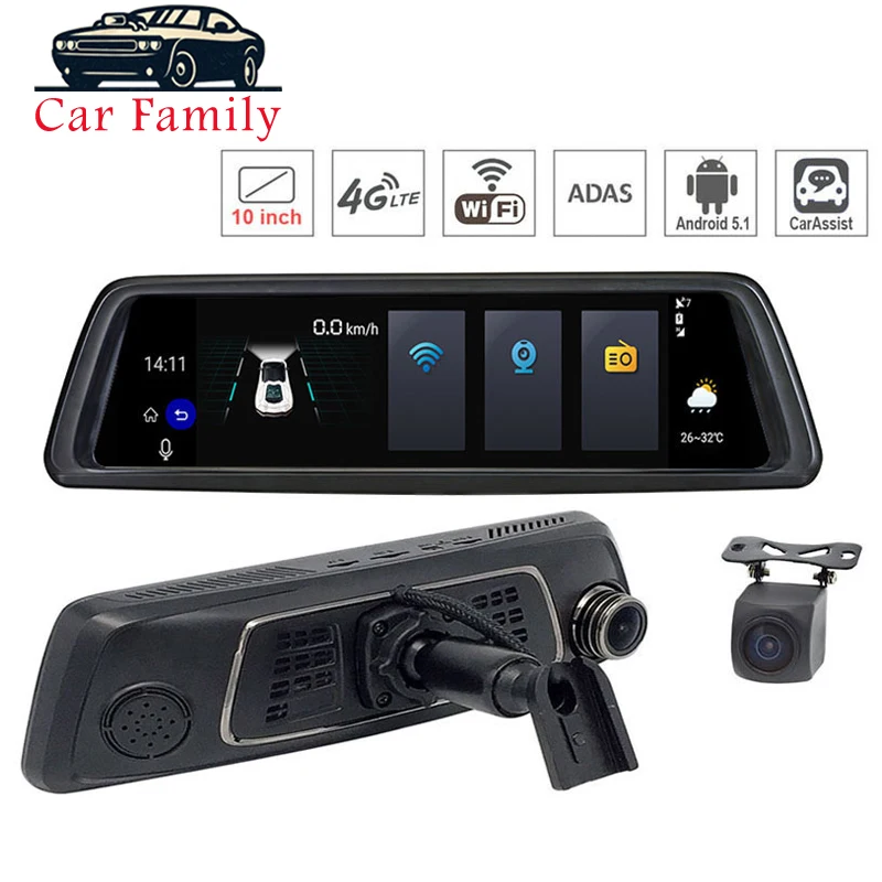 Mirror Car Camera Built-in WiFi GPS Function Bluetooth 4G Network Dash Cam Dual Lens ADAS 10 Inch Dashcam Full HD 1080P Car DVR