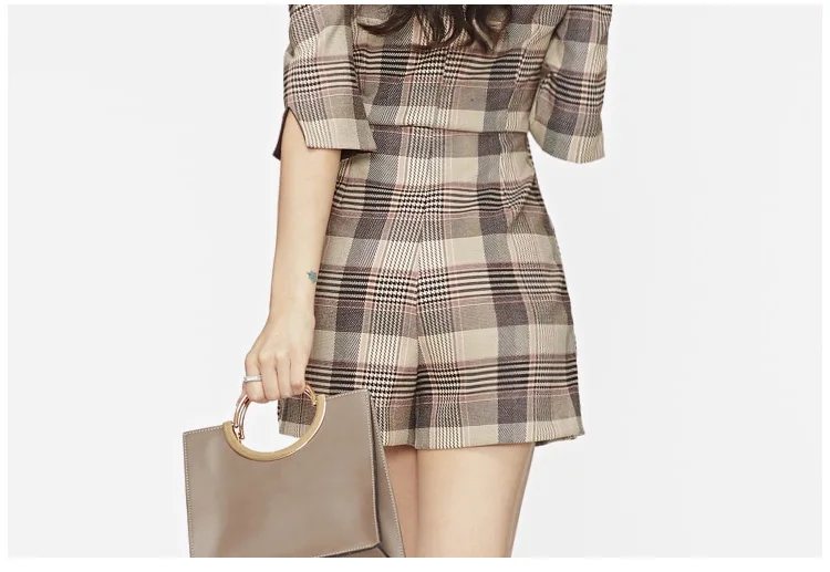 Half Sleeve Plaid Jumpsuit Lady Body One Piece Pants Office Mujer Workout Clothes for Women Fall Jumpsuits Romper Playsuit