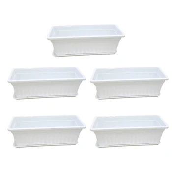 

5Pcs 50 X 20 X 14cm Rectangular Succulent Plant Flowerpot Nursery Pots With Tray Garden Flower Planter Pot - White Purple Green