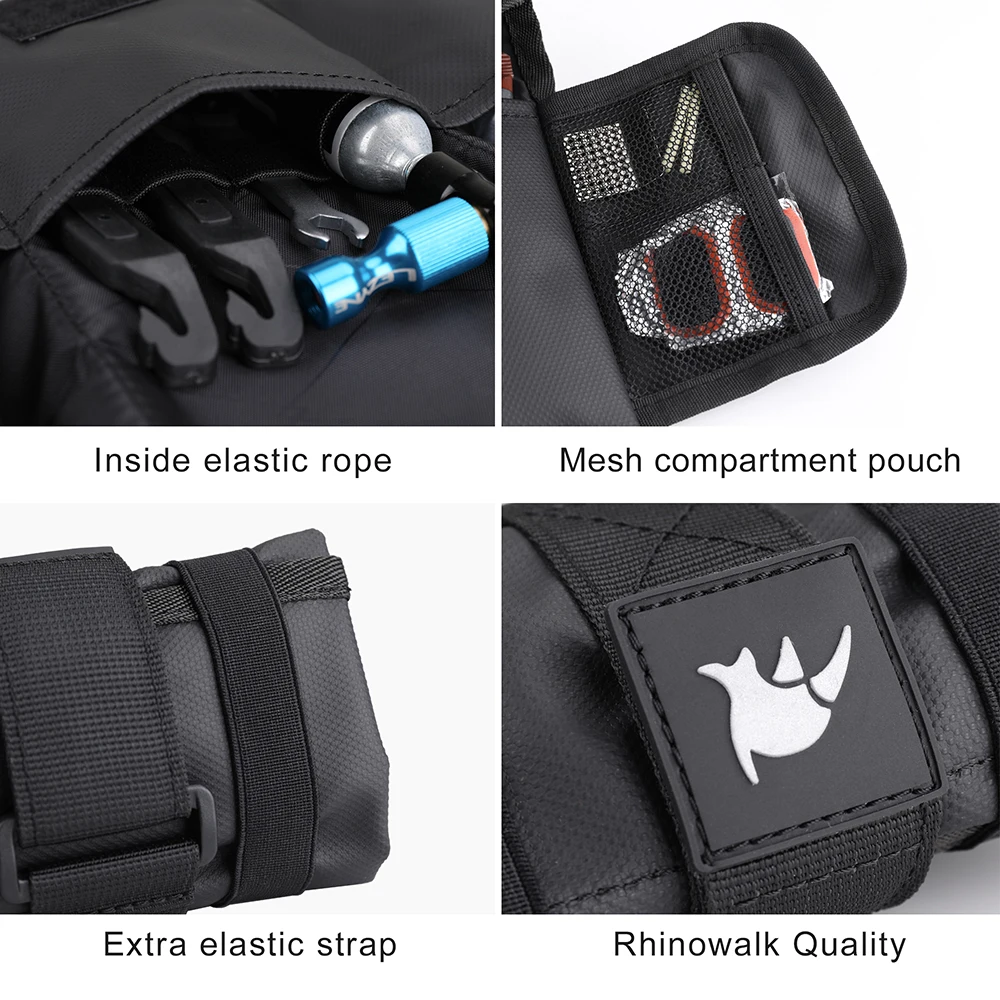 Rhinowalk Bicycle Bag Tool Bag Top Front Tube Frame Bag Burrito Pack Pouch Cycling Accessories Black MTB Bike Rear Tool Kits