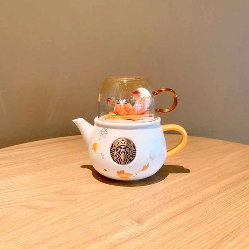 Új 2021 -Es Starbucks Őszi Forest Fox Ceramics Teapot Cup Csoport Fedéllel 12Oz Szetttel