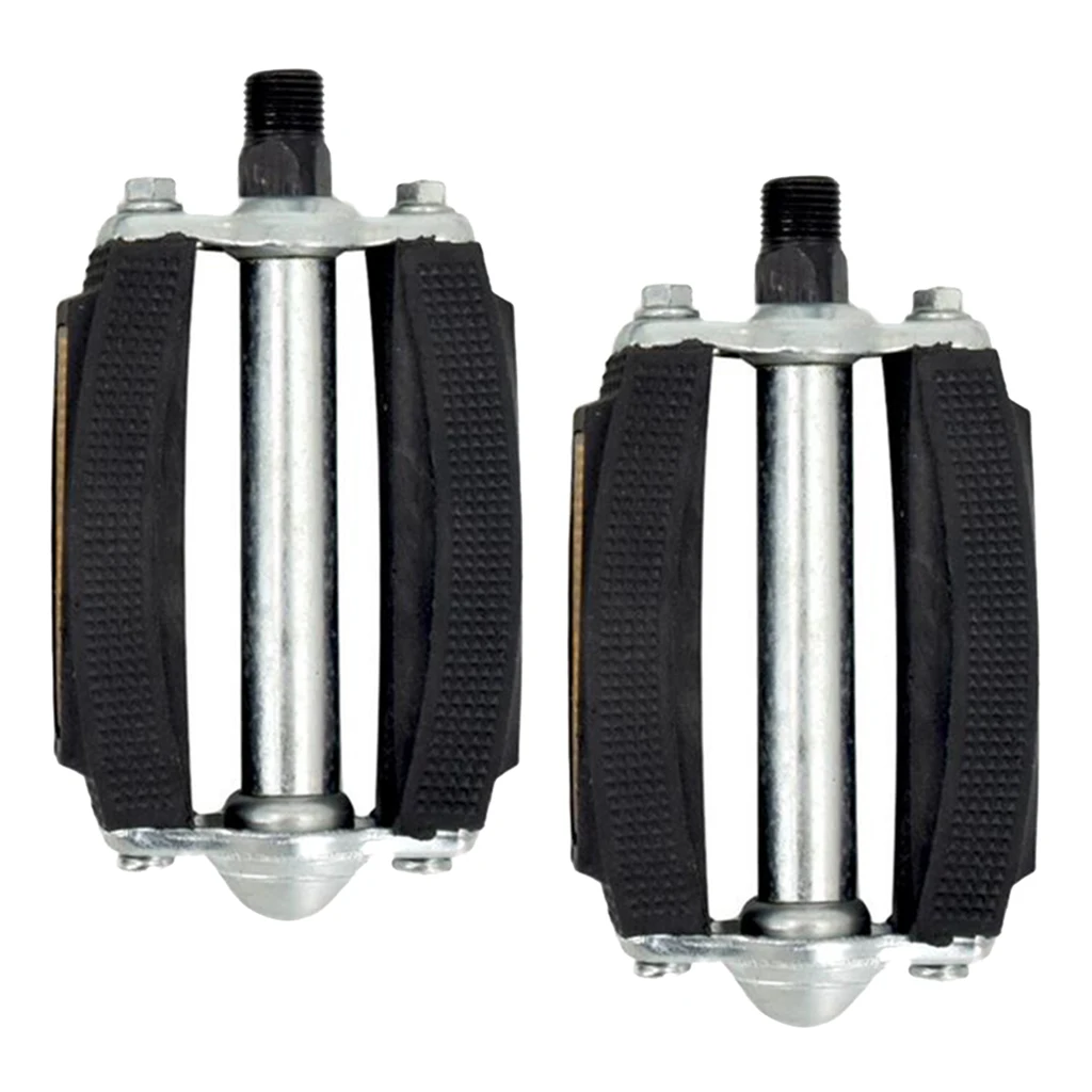Classical Rubber Block Bicycle Pedals with Reflector 9/16' Steel Ball Bearing Bike Flat Pedal Repair Components