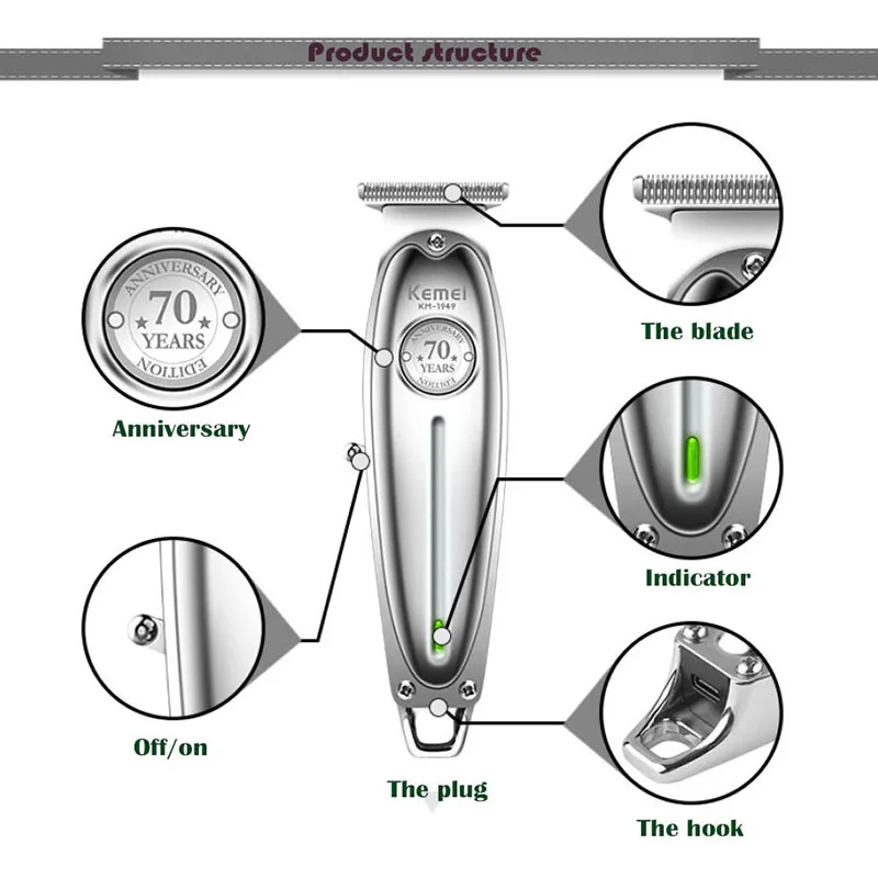 Kemei 1949 All-Metal Hair Trimmer Professional Clipper Rechargeable Men Electric Beard Shaver Hair Cutting Machine For Barber hair clipper hair trimmer