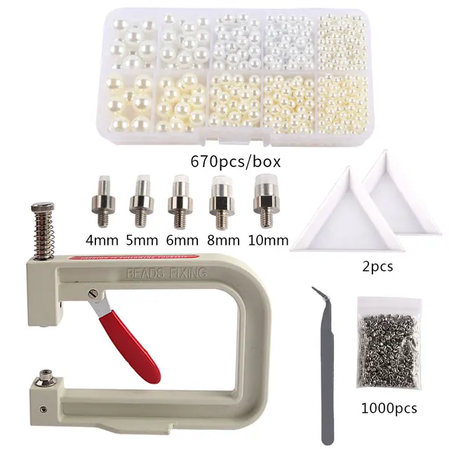 Imitation ABS Pearl Bead Nailing Hole Free Ball Claw Nail Set DIY Portable Handmade Press Manual Drilling Machine For Clothes 008
