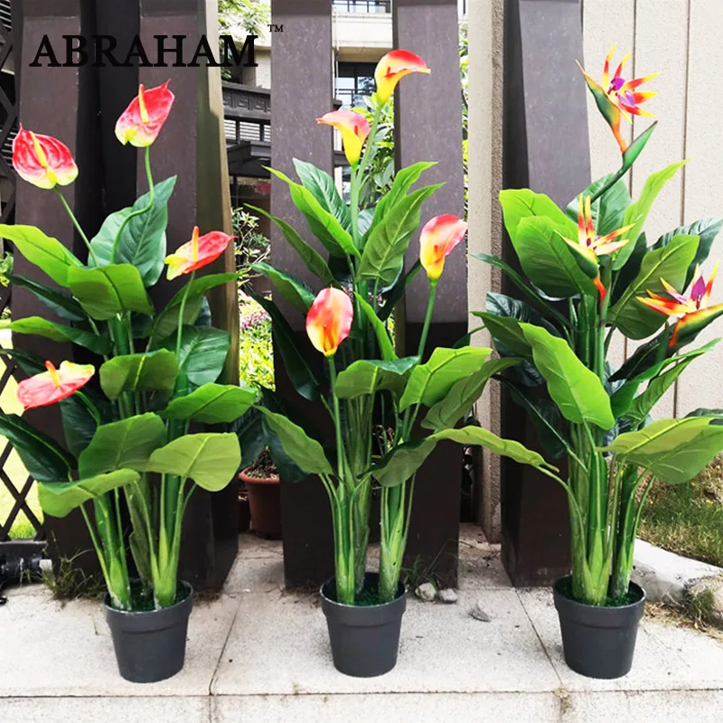 

130cm Plastic Tropical Monstera Large Artificial Tree Fake Palm Leafs False Calla lily Green Plant For Home Office Wedding Decor