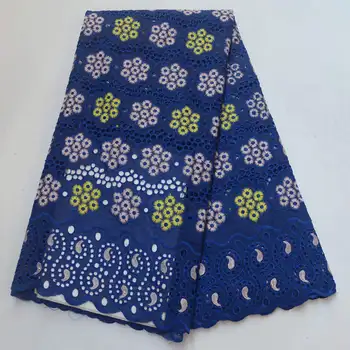 

Hot Sale Royal blue Dry Lace Fabrics High Quality Cotton Lace Fabric with Stones Swiss Voile Lace Fabric in Switzerland AWS03