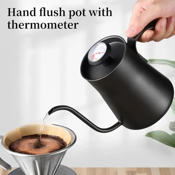 

550ml Stainless Steel Pour Over Coffee Pot Kettle Drip Kettle With Thermometer Long Handle For Home Offic Anti–Rust Coffee Pots