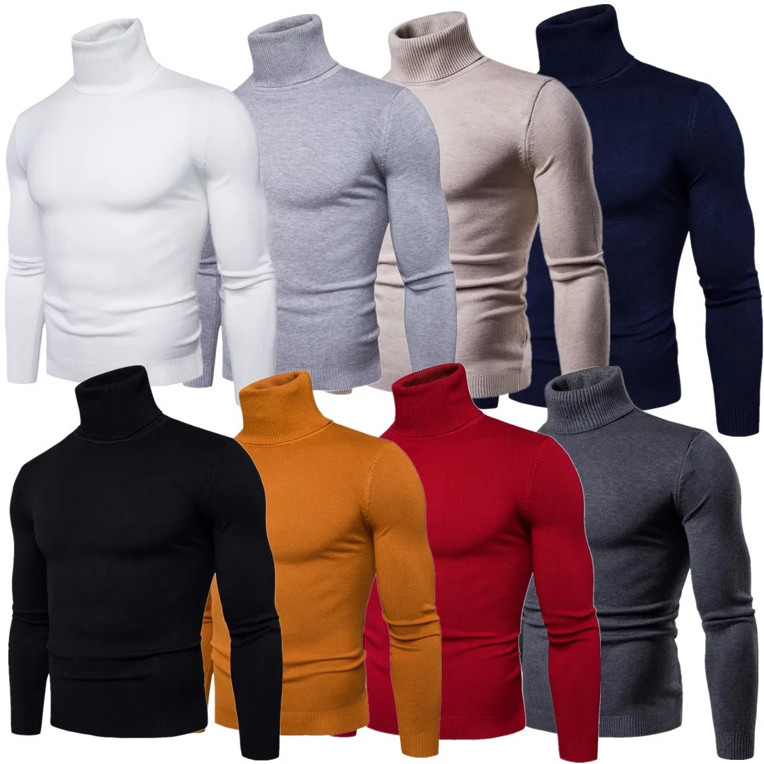 

Hot Winter Warm Turtleneck Sweater Men Fashion Solid Knitted Mens Sweaters Casual Male Double Collar Slim Fit Pullover8color MY