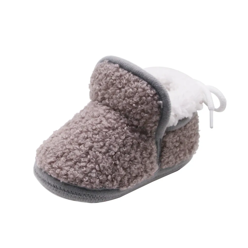 Зимние кашемировые плюшевые ботинки для новорожденных девочек; однотонная теплая мягкая дышащая обувь на застежке-липучке для маленьких кроваток