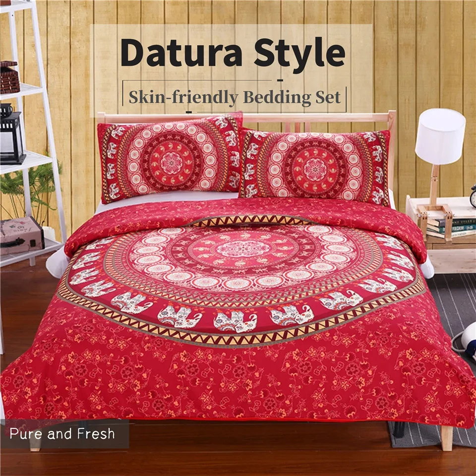 

Bohemia Style Mandala Bedding Set Luxury Red Bed Cover 3 Pieces Duvet Cover Patrol With Pillowcase Nordic 3D Bed Linen Geometric