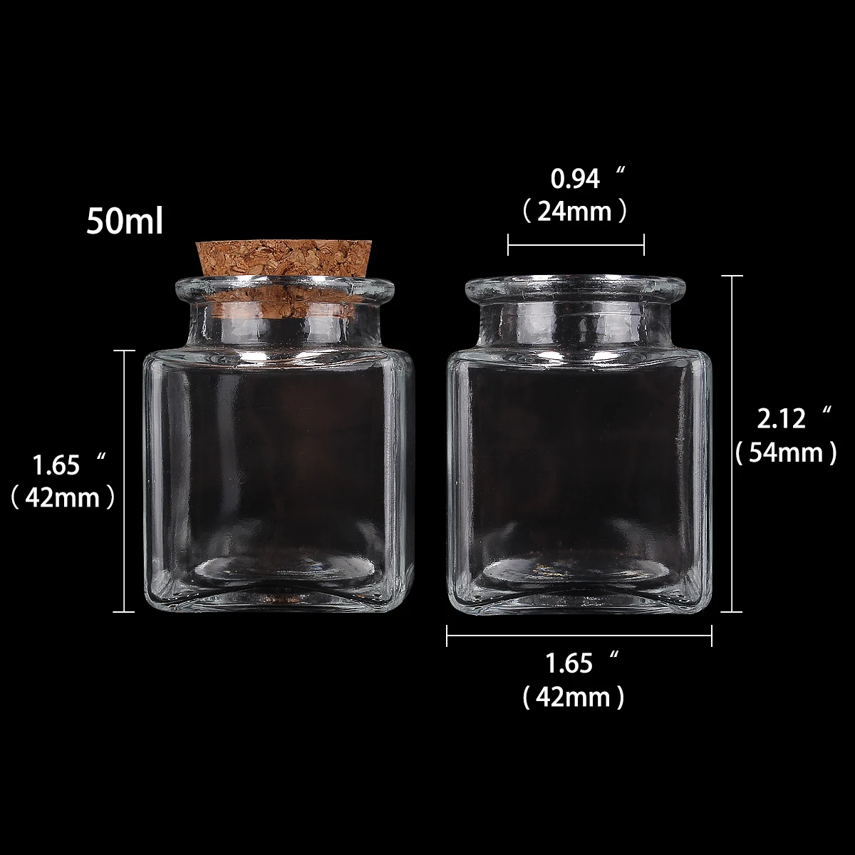 6pcs 50ml 42*54mm Transparent Square Glass Bottles With Corks Stopper Empty Sweets Food Grade Seal Jars Vials For Art Crafts 2