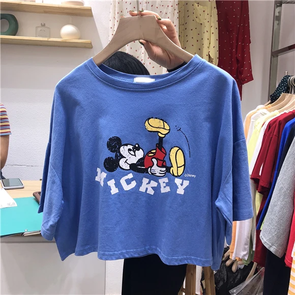 

New Summer Fashion Women Short Tshirt Mickey Cartoon Print Clothes Loose Tee Shirts Clothing Big Size Cute Tops Casual Mujer