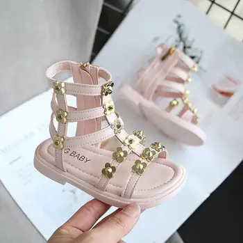 

2020 New Kid Girls Sandals Children's Non-slip Pu Leather Toddler Princess Shoes Summer Fashion Gold Flower Kids Sandals