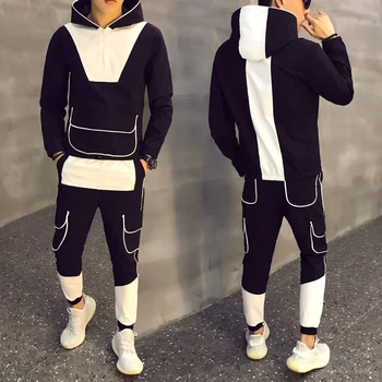 

Autumn Men Causal Splicing Contrast Sets Camo Jacket+Pants 2Pc Tracksuit Sportwear Hoodies Sweatshirt &Pant Suit Plus Size 3xl