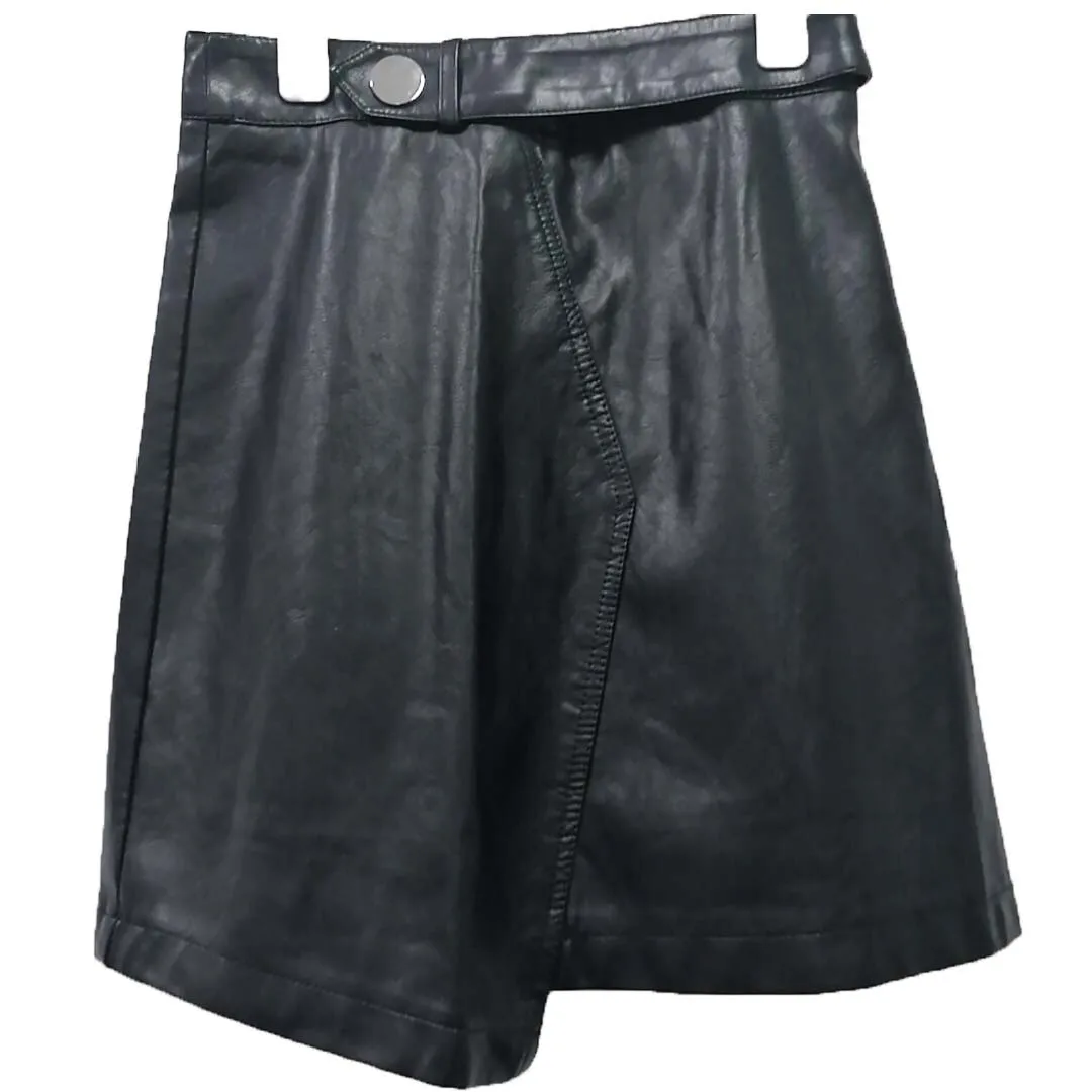 

Autumn New Style Small Leather Skirt One-Button Irregular Skirt