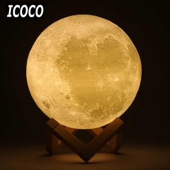 

3D Print Simulation Moon LED Nightlight Touch Control USB Charging Desk Lamp 8/10/12/13/15/18/20cm +/- Wood Stand Drop Shipping